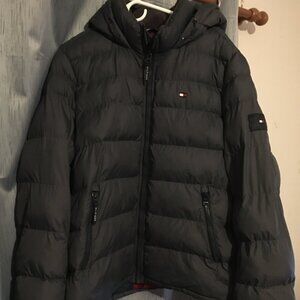Tommy Hilfiger Large Men's Puffer Jacket, Grey with Hood